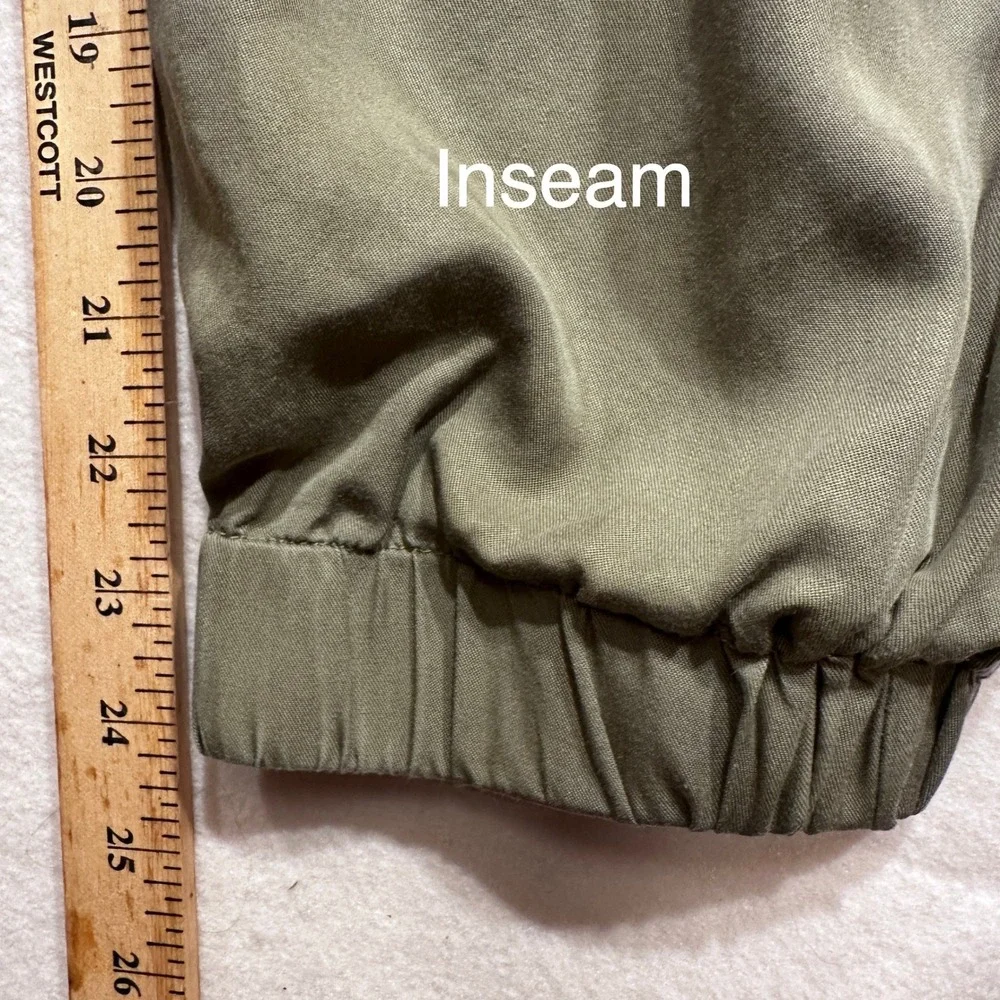 Blue Velvet Cargo Jogger Pants Women Large Olive Green Elastic Waist Drawstring